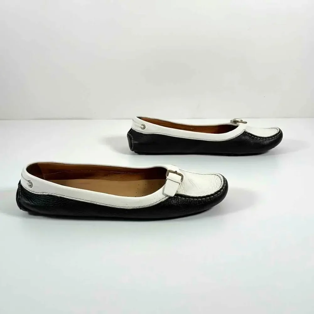 Y2K The Original Car Shoe (Prada) Black & White Leather Driving Loafers - EU40